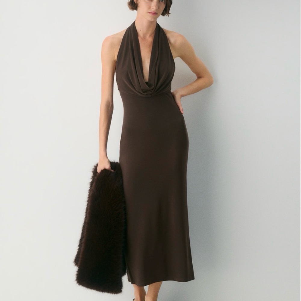 Aritzia Wilfred Memory Brown Halter Midi Dress